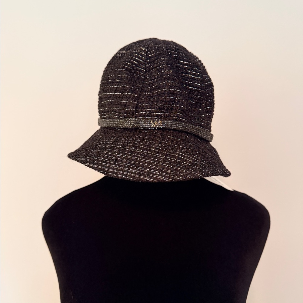 Authentic, NWT 11P CHANEL Black and Silver Women's Bucket Hat size 57cm